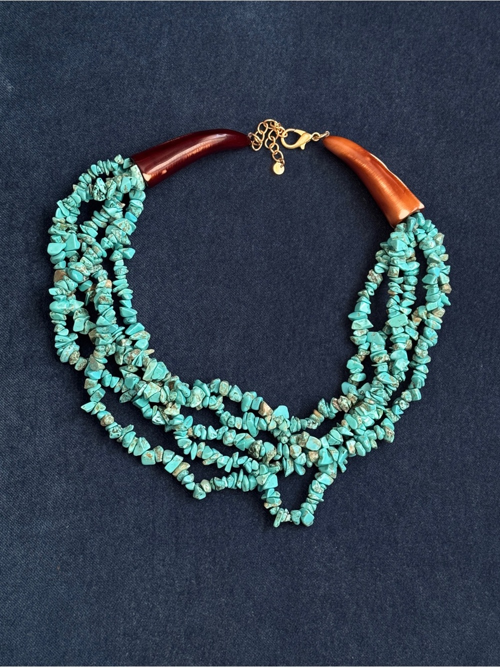 Five Strand Natural Turquoise Nugget With Horn Accent Necklace